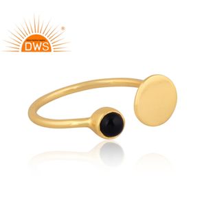 Designer Handmade 925 Sterling Silver 18K Gold Plated Natural Black Onyx Gemstone <b>Adjustable</b> <b>Ring</b> Jewelry Manufacturer - Product Image 3