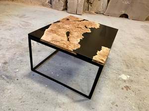 Công Nghiệp Đen Epoxy <span class=keywords><strong>Maple</strong></span> Burl Sống Cạnh Nhựa Bàn Cà Phê - Product Image 3