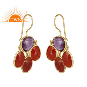 Charming Gold Plated 925 Silver Hook <b>Earrings</b> Red Carnelian Amethyst Gemstone <b>Earrings</b> Jewelry Supplier - Product Image 2