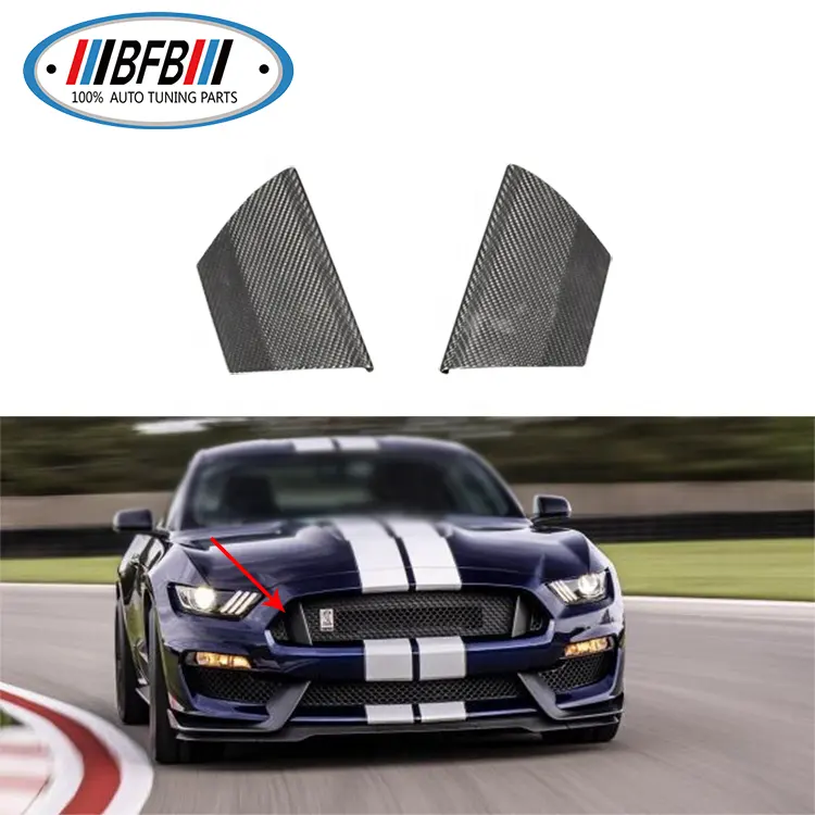 Для Mustang GT350 настоящая сухая передняя решетка из углеродного волокна в переднем бампере с двумя боковыми накладками 2018-2019