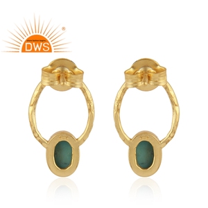 Pendientes de piedras preciosas de color turquesa, joyería de diseño colgante de plata chapada en oro, venta al por mayor - Product Image 3