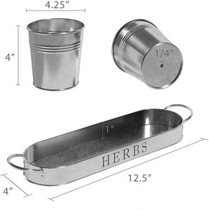 Modern Farmhouse Vintage Galvanized Metal <b>Herb</b> Plant <b>Herb</b> <b>Pot</b> Planter with Tray Customized Galvanized Tray and Planter - Product Image 4