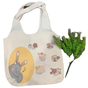 กระเป๋าโท้ทผ้าใบผ้าฝ้ายขนาดกลางพร้อมดีไซน์ลายตัวอักษรโลโก้ที่กำหนดเองได้นำกลับมาใช้ใหม่ได้สำหรับร้านขายของชำ - Product Image 1