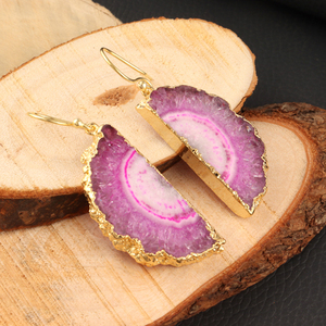 Dainty แฟชั่นธรรมชาติสีชมพูครึ่งชิ้นควอตซ์พลังงานแสงอาทิตย์,ต่างหูห้อยคอแบบทำจากทองคำสำหรับผู้หญิง - Product Image 3