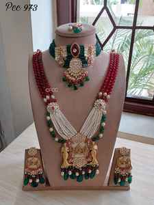 Lubing-boucles d'oreilles fantaisie, ensemble complet ras de cou, longues manches, fantaisie, vrai Kundan, création M - Product Image 2