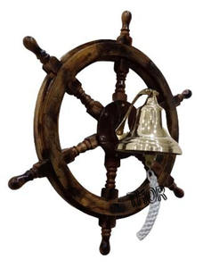 Roue de navire en bois en laiton navire cloche tenture murale école salle à manger brun navire roues boule en laiton décor à la maison - Product Image 6