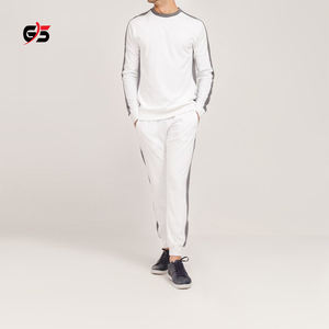 Chándal de algodón para hombre, forro polar, ajustado, diseño de tira lateral, diseño de marca personalizado, estampado de logotipo, cremallera, conjunto de chándal en blanco sólido - Product Image 4