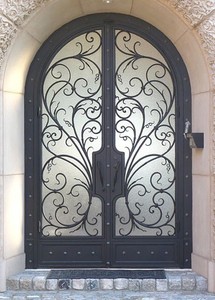 Portes d'entrée en métal de sécurité en fer forgé rustique <span class=keywords><strong>double</strong></span> extérieur - Product Image 6