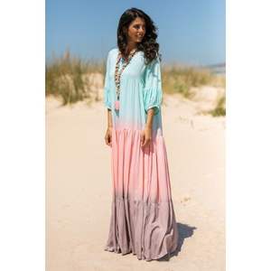 Robe longue Kaftan teinture à la main, col en v, ample, coupe décontractée, tenue de vacances, été, collection - Product Image 1