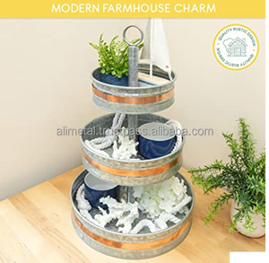 Plateau à gâteaux en acier galvanisé à 3 niveaux, support de service entièrement personnalisé avec garniture en cuivre pour le service de gâteaux et de desserts. - Product Image 5