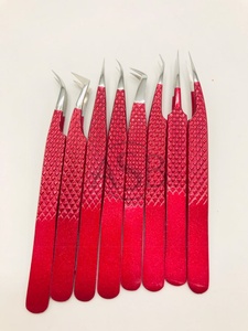 Pinzas de extensión de pestañas de agarre de diamante de acero inoxidable japonés recubiertas de polvo rojo sangre pinzas de volumen - Product Image 4