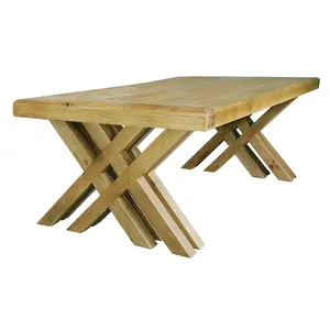 Table de salle à manger en chêne massif, 12 chaises avec jambes croisées, fabriqué au Vietnam, prix d'usine