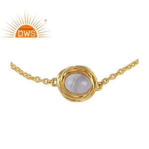 Bracelet en Agate bleue naturelle pour homme, bijou de forme ronde, plaqué or, en argent Sterling 925, offre spéciale - Product Image 1