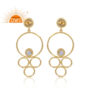 Pendientes de piedras preciosas de arcoíris naturales, conjunto de joyería al por mayor, aretes redondos de plata chapados en oro - Product Image 4
