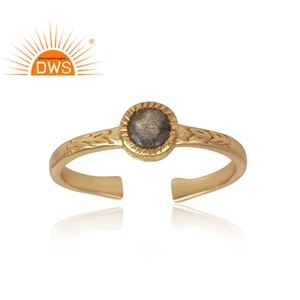 Round Cut Labradorite Gemstone <b>Ring</b> 925 Sterling Gold Plated <b>Silver</b> <b>Statement</b> <b>Ring</b> Jewelry Wholesaler - Product Image 2