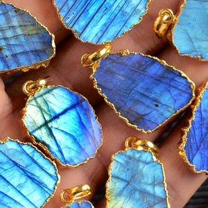 Colgante de jade para hombre, labradorita de atardecer, acero inoxidable, hip hop, botella de vidrio electrochapado, colgante de corte de diamante - Product Image 2