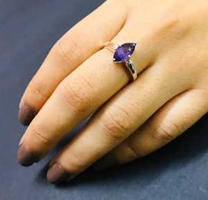 Anillo de plata de ley 92,5 con forma de marquesa facetada de piedras preciosas de amatista Natural, regalo de piedra natal de febrero para fiestas y uso de joyería - Product Image 6