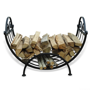 Porte-bûches en métal noir robuste avec design robuste enduit de poudre, parfait pour le stockage du bois de chauffage de la cheminée et l'utilisation du jardin - Product Image 1