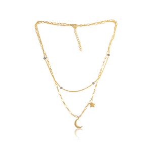 Collar con colgante de estrella y Luna, labradorita Natural, joyería al por mayor, conjunto de dijes, Collar chapado en oro de latón - Product Image 2