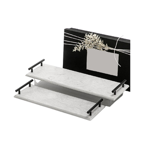 Bandeja de mármol para servir alimentos con asas de hierro Bandeja para servir té café de primera calidad para proveedor mayorista - Product Image 1