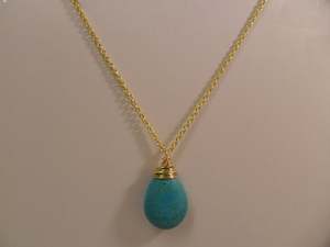 สร้อยคอลูกแพร์เทอร์ควอยส์แบบเหลี่ยมเพชรพลอยธรรมชาติยาว16 "ทำด้วยมือสร้อยคอสวยงาม92.5เงินสเตอร์ลิง - Product Image 3