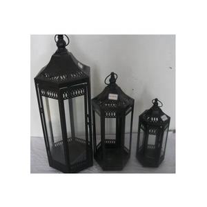 Metal negro con pilas totalmente impermeable al aire libre LED jardín Patio vela sin llama linterna al por mayor - Product Image 3