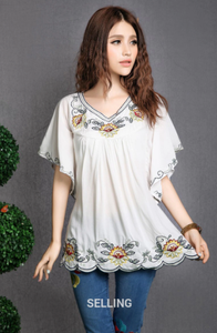 Vestido bordado de algodón Vintage para mujer, Top de manga corta de estilo étnico - Product Image 3