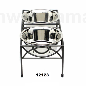 Bols de nourriture et d'eau pour chats et chiots Mangeoire pour chiens à double bol avec support en fer noir - Product Image 2