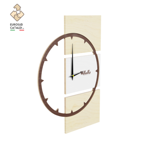 Bellissimo orologio da parete italiano in legno di betulla naturale 12mm, di grandi dimensioni con intarsio circolare nel legno. - Product Image 1