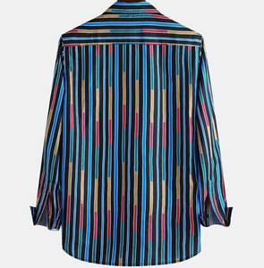 เสื้อเชิ้ตลำลองแขนยาวสุดพิเศษสำหรับผู้ชายลายทางผ้าโพลีเอสเตอร์ปกคอจีน - Product Image 6