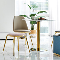 Table de bar carrée industrielle moderne avec base en acier inoxydable doré et plateau en marbre simulé pour la maison, la cuisine, la salle à manger, les salons