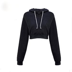 เสื้อฮู้ดลำลองของผู้หญิงเสื้อครอปแขนยาวผ้าฝ้ายน้ำหนักเบาผ้าฟลีซสีทึบปรับแต่งโลโก้ได้ตามต้องการ - Product Image 4