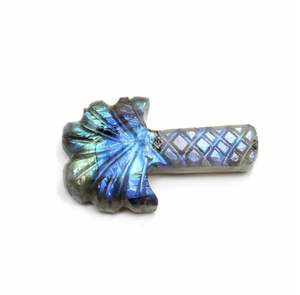 หินธรรมชาติแกะสลักรูปต้นไม้ลาบราดอไรต์แวววาวสีฟ้าขนาด36X21มม. สำหรับทำเครื่องประดับ - Product Image 4