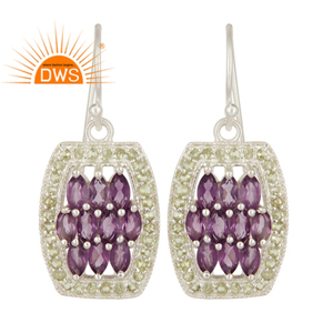 Pendientes Colgantes de Plata de Ley 925, Joyería al por Mayor, Pendientes de Piedras Preciosas de Peridoto y Amatista Naturales, Colección Clásica - Product Image 1