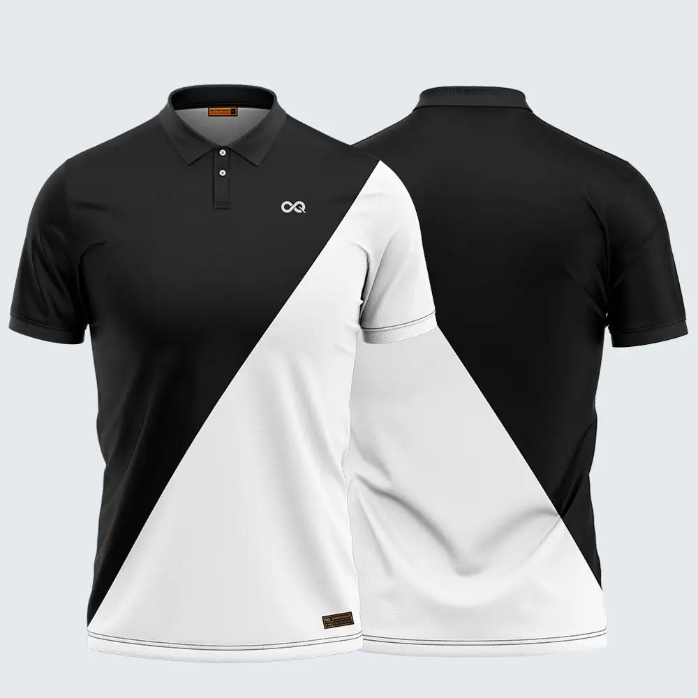 100% Polyester Mens Black & White Polo Tshirt short sleeve 2 Button Placket for Wholesale exporter from India