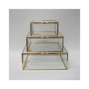 Glass Jewelry Box Set 3 Layer Rectangular Stacking With <b>Lid</b> Minimalist Design Hinged Cover Storage Boxes - Product Image 1