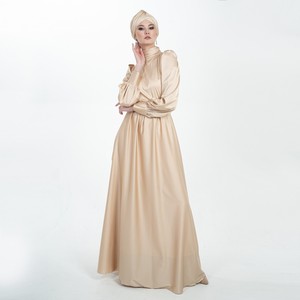 Vestido Abaya con capa ajustada para mujer musulmana, vestido de boda islámico modesto, exclusivo, Color Beige, tocado - Product Image 2