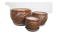 Pot de fleurs en céramique à motif de feuilles vietnamiennes avec finition émaillée Style classique pour la maison et le jardin