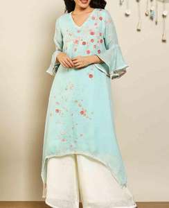 Kurtis กับ Palazzo แฟชั่นร้อนดู Flares แขน V คอปัก Kurti - Product Image 1