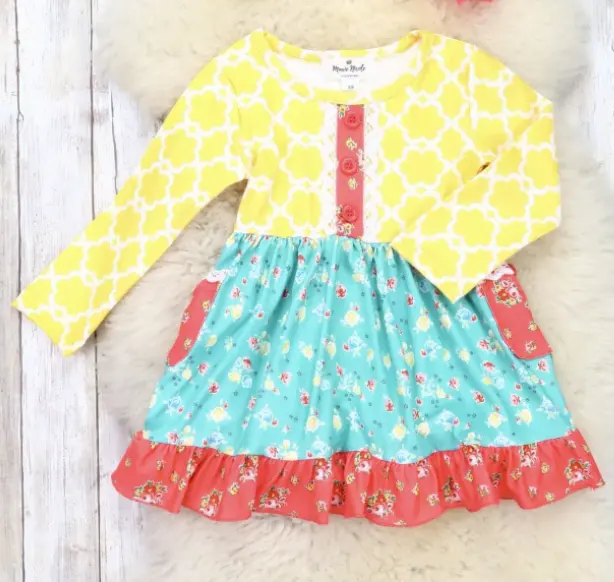 new hot sale long sleeve frock design girl dress cute children boutique clothing