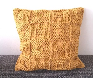 Handmade Knitted Square Cushion Cover Geometric Pattern Mustard Yellow Nordic Style <b>Wool</b> Acrylic Home Decor - Product Image 1