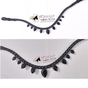 Accessoire équestre de luxe de haute qualité bande de sourcils à dos ouvert avec cristaux noirs suspendus produit de course de chevaux boucle de ruban adhésif - Product Image 2