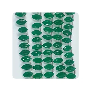 Wholesale Natural Green Onyx Faceted Marquise Shape Gemstones 4mm 6mm 7x14mm 8 Inches Strand for Beaded Jewelry Making