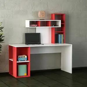 Coral Modern Design High Quality Best Price Wooden Office Desk Computer Desk Study Desk White Red with Shelf