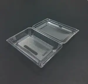 Caja de plástico transparente con bisagras, recipiente de plástico desechable OPS