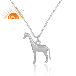 Handmade White Rhodium Plated 925 Silver <b>Giraffe</b> Shape Pendant <b>Necklace</b> Wholesale Jewelry Classic Collection - Product Image 2