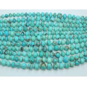 ลูกปัดสีเทอร์ควอยซ์ Arizona ขนาด8นิ้วประดับอัญมณีธรรมชาติทรงกลมเรียบลูกปัดทำหิน - Product Image 1