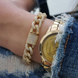 Pulsera de eslabones cubanos de plata 925 chapados en oro, pulsera Gourmet, tipo Miami - Product Image 2