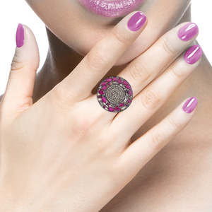 Gema de rubí preciosa oxidada, anillo de cóctel de diamantes de pavé de plata 925, joyería al por mayor - Product Image 2
