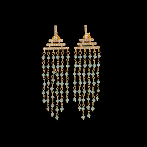 Blue Topaz & White Cz Beautiful Gemstone Earrings chandelier earrings
